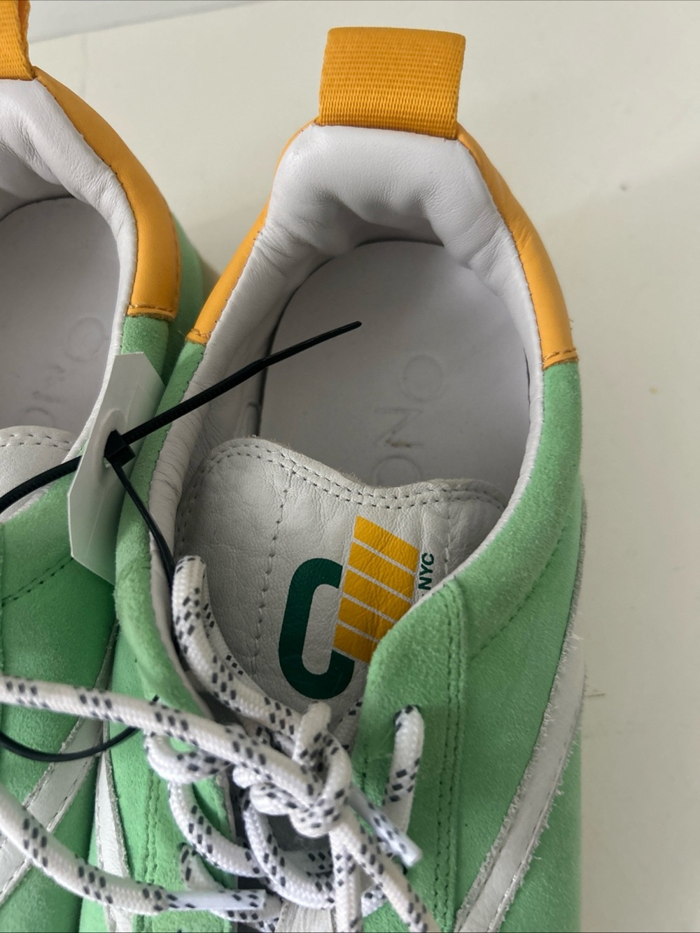 NYC CONCEPTS Suede Green Sneakers with White Stripe & Yellow Accents Size 8 - Picture 7 of 16